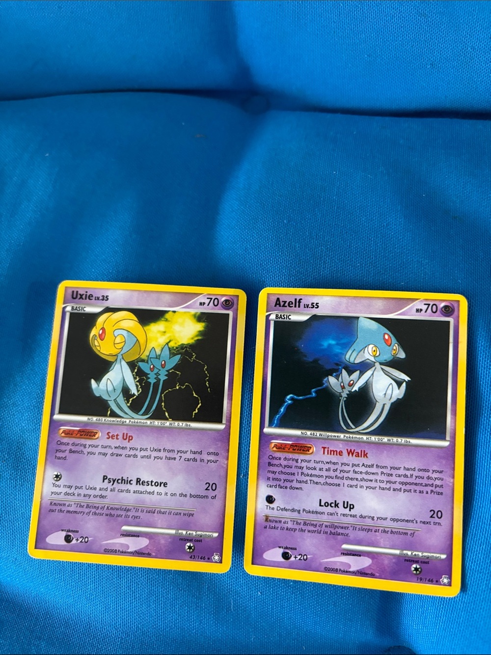 Pokémon Cards Azelf Uxie HP 70 Psychic Type Pokemon 2008 NWOTS Two In Stock